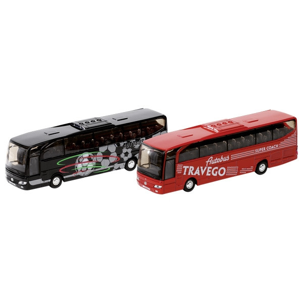 Image of Die-cast fém lendkerekes Mercedes-Benz Travego játék busz