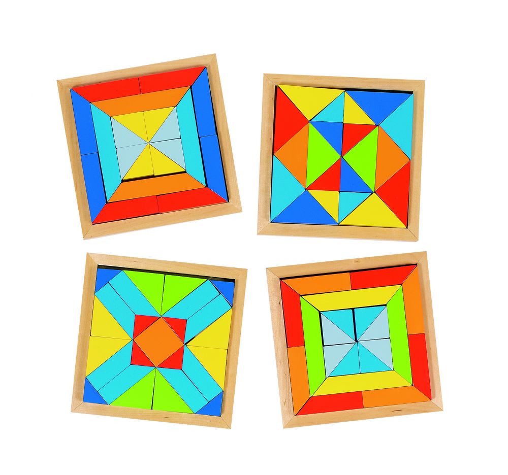 Image of Fa puzzle és fa építőkocka, mozaik 4 db-os készlet