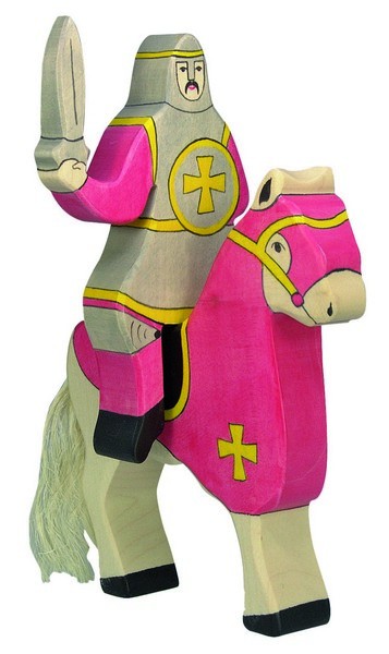 Image of Fa játék figurák - lovag, piros, lovagló, ló nélkül
